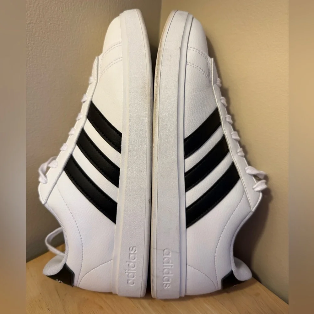 Adidas White Black Stripe Sneakers Women’s Size 10 – Clean, Gently Worn - Picture 4 of 9